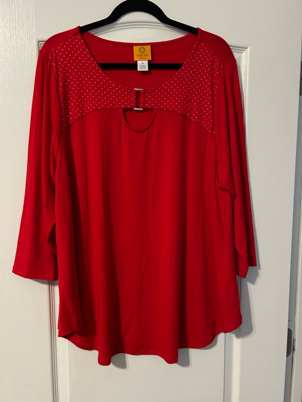 Ruby Rd. Red Scoop Neck Tunic with Rhinestone Yoke and Buckle